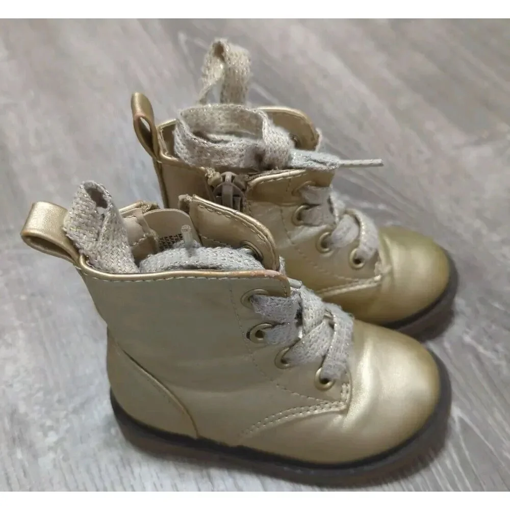 3 Pair Of Cat And Jack Infant‎ Girls Black, Gold & Maroon Combat Boots Size 5